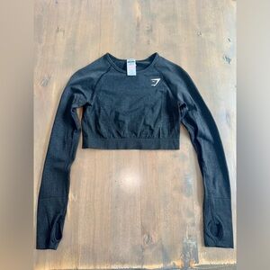 GYMSHARK Long-sleeved cropped top with thumb holes- Medium Charcoal Black